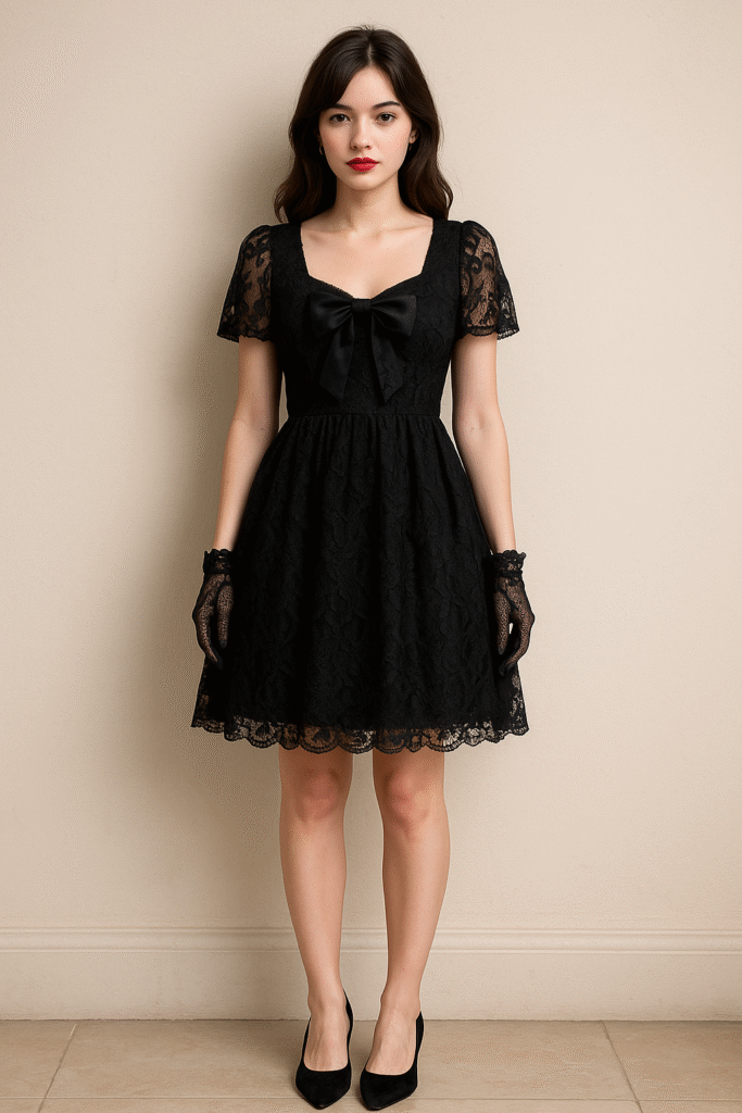 Black Lace Dress with Heels