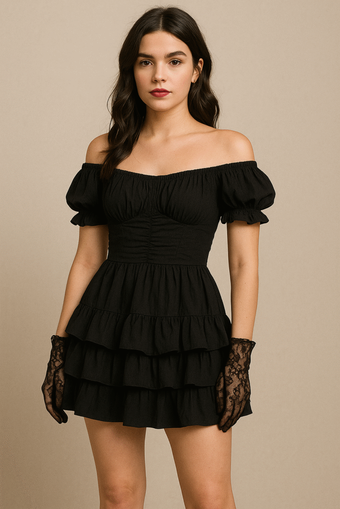 Ruffled Mini Dress with Gloves
