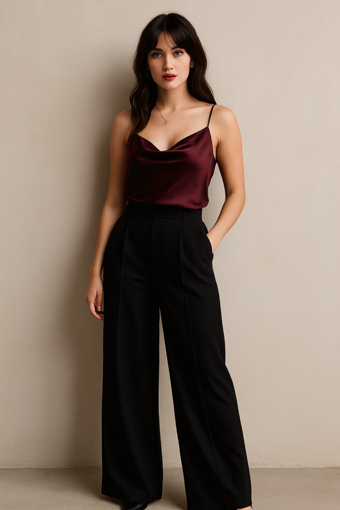 Satin Top with Wide Pants