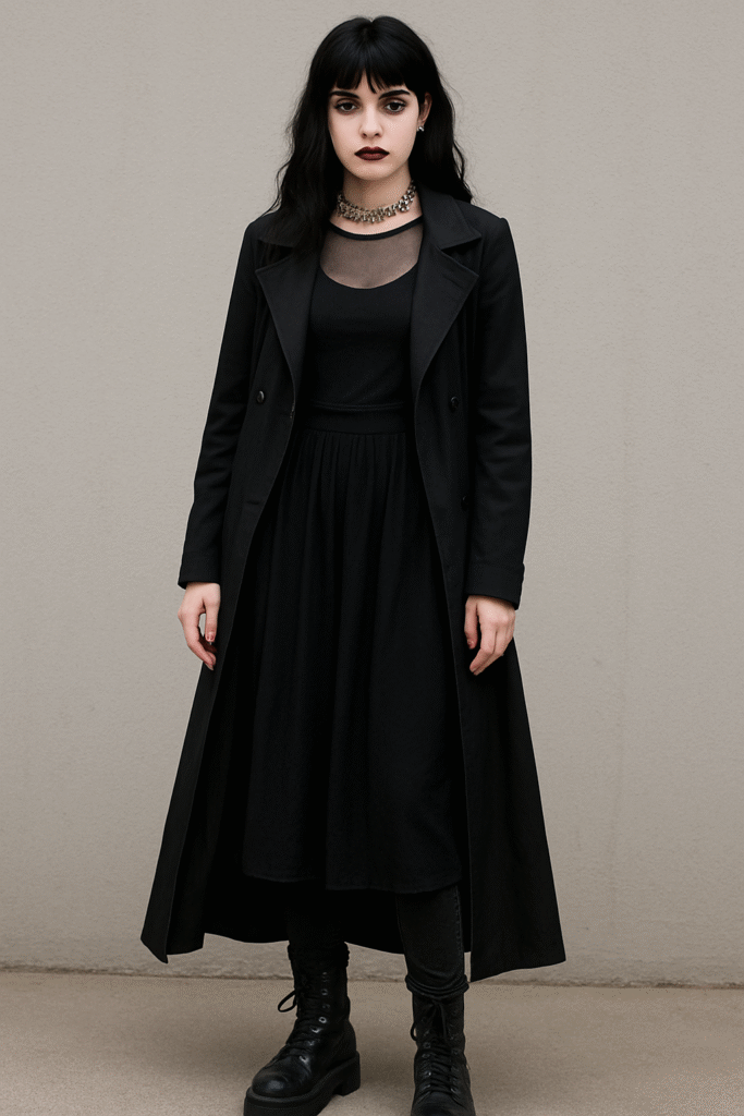 Long Trench Coat and Mesh Layers