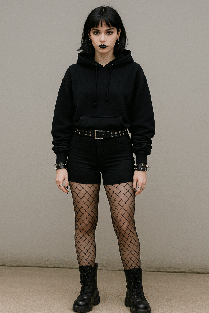 Oversized Band Tee and Fishnet Leggings
