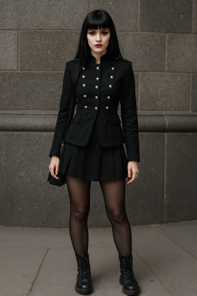 Military-Inspired Jacket with Mini Skirt