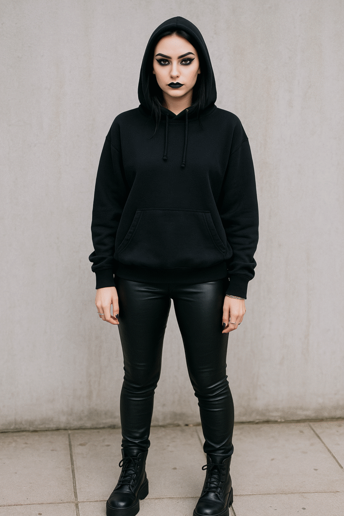 Black Hoodie with Faux Leather Pants